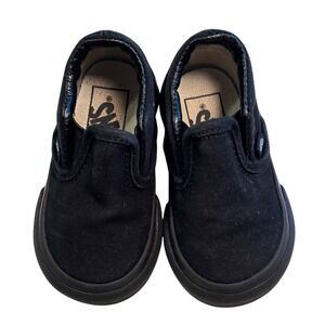 Vans Classic Slip On Black Baby Toddler Shoes Size 4 Canvas Skate Sneakers EUC
